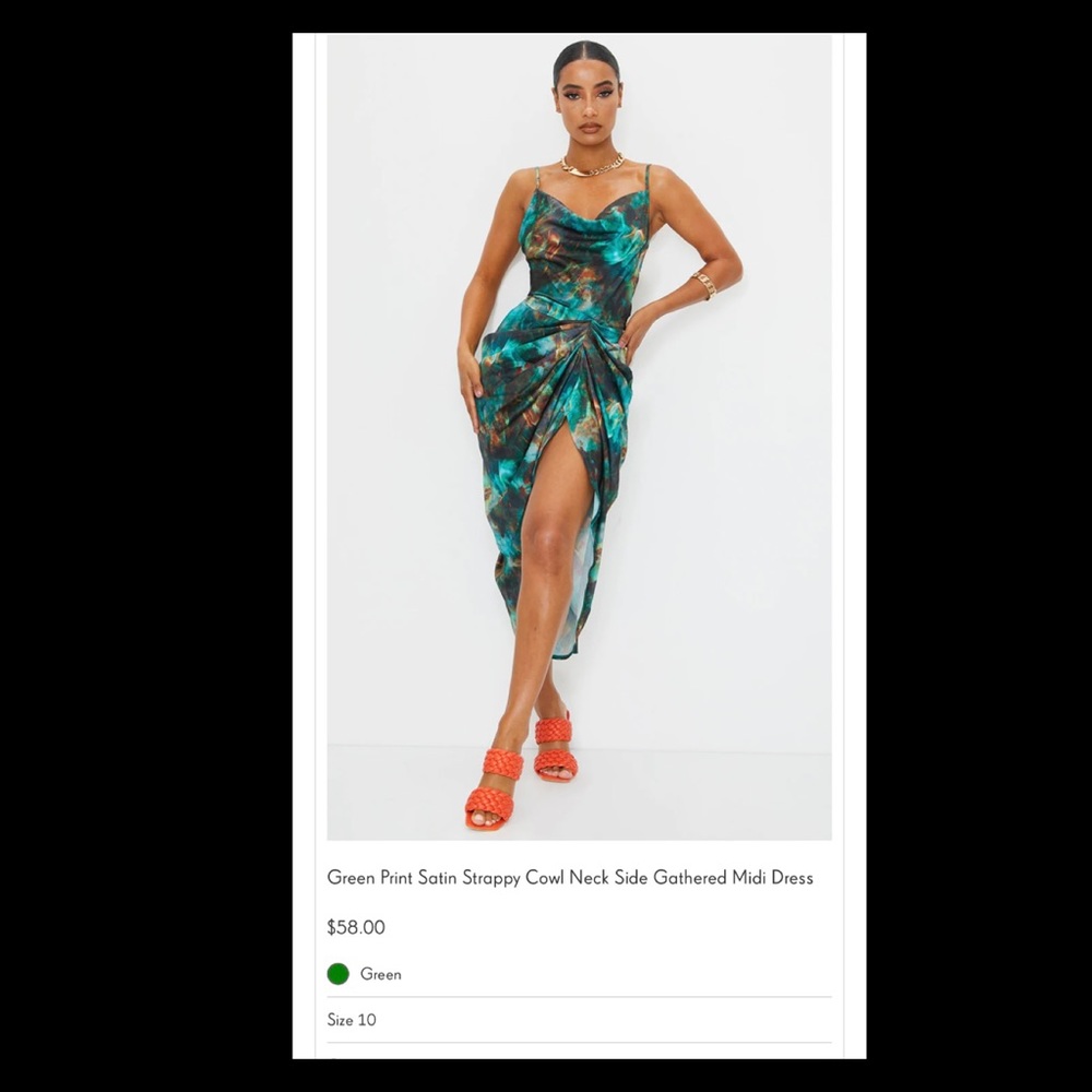 PrettyLittleThing Satin Midi Dress. Size 10.